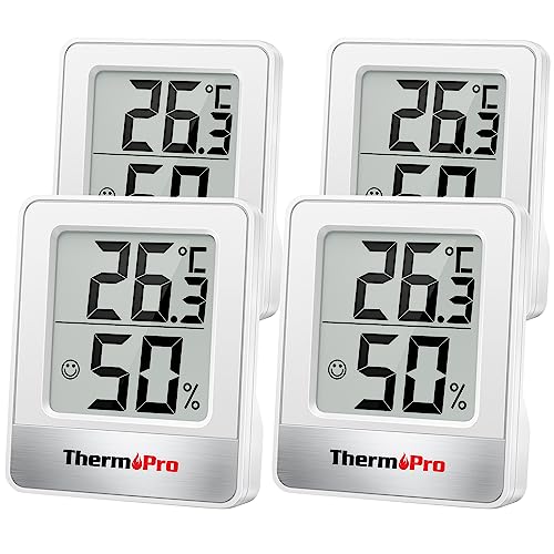 ThermoPro TP49W-4 digitales Mini Thermo-Hygrometer Thermometer Raumthermometer 4 er innen Temperatur und Luftfeuchtigkeitmessgerät mit Smiley-Indikator von ThermoPro
