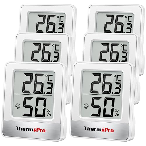 ThermoPro TP49W-6 digitales Mini Thermo-Hygrometer Thermometer Raumthermometer 6 er innen Temperatur und Luftfeuchtigkeitmessgerät mit Smiley-Indikator von ThermoPro