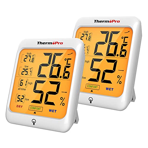 ThermoPro TP53-2 digitales Thermo Hygrometer Innen Raum Thermometer Temperatur und Luftfeuchtigkeitmessgerät für Raumklimakontrolle, 2er Set von ThermoPro