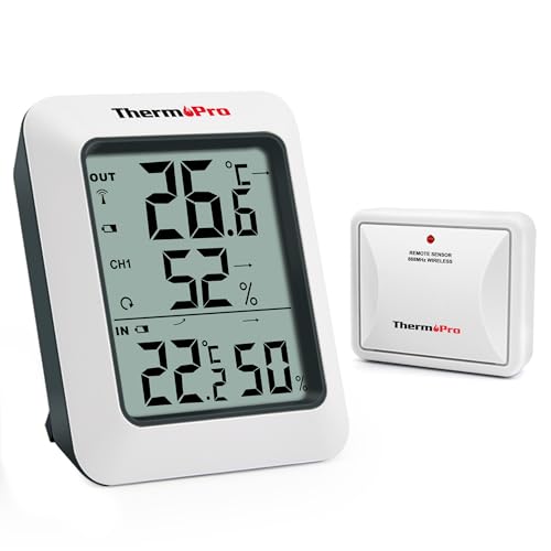 ThermoPro TP60C Funk Thermo-Hygrometer Thermometer Hygrometer Klima-Monitor Funkwetterstation mit Funk-Außensensor, Reichweite bis zu 150m von ThermoPro