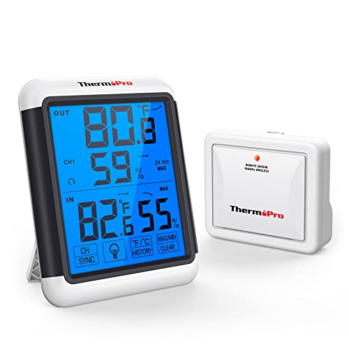 ThermoPro TP65 Funk Thermo-Hygrometer Digitales Thermometer Hygrometer Klima-Monitor Funkwetterstation mit Funk-Außensensor, Reichweite max bis zu 150m von ThermoPro
