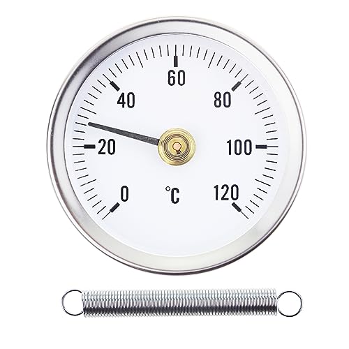 Anlegethermometer Heizungsrohr 0-120°C, 63mm Bimetall Heizungsthermometer mit Edelstahlzeiger Thermometer Heizungsrohr Kontaktmessgerät Federaufsatz von Thermometer World