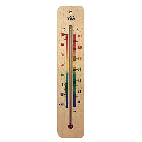 Holzthermometer für den Innenbereich, traditionelles Raumtemperatur-Thermometer, 215 mm, ideal für Zuhause, Büro, Kinderzimmer, Gewächshaus, Schuppen oder Garage, Holz, Wandthermometer, mehrfarbig von Thermometer World