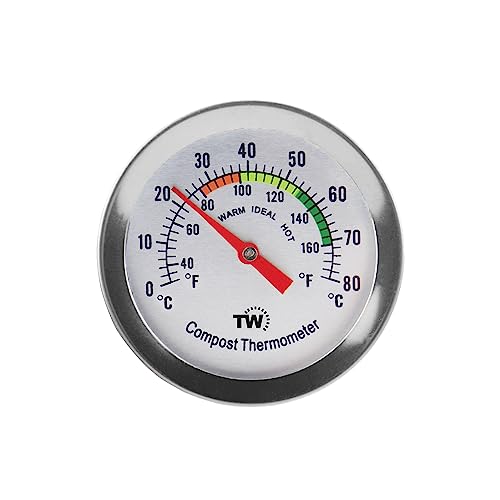 Kompostthermometer - Thermometer mit Edelstahl-Zifferblatt für Haus und Hinterhof, Kompostierung. 50 mm Durchmesser C&F Zifferblatt, 295 mm Temperatursonde, Kompostbeschleuniger von Thermometer World