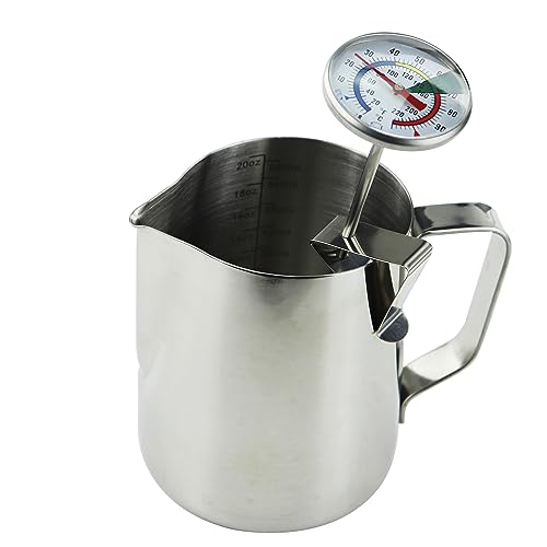 Milchthermometer und 600-ml-Milchkännchen für perfekten Barista-Kaffee, ideal für Milchkaffee, Cappuccino-Schaum von Thermometer World
