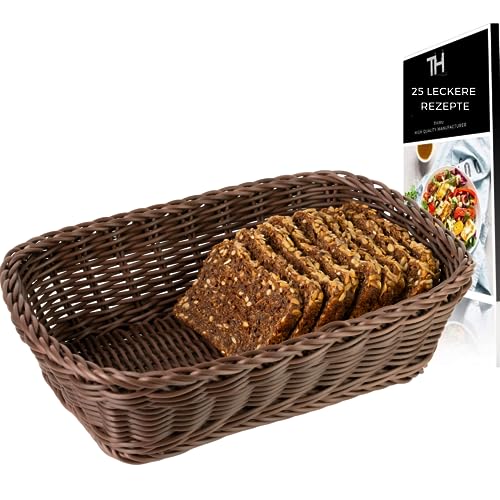 Thiru Aufbewahrungskorb Brotkorb (Braun Rechteckig) - handgeflochten modern - Multifunktional als Obstkorb Geschenkkorb Aufbewahrungskorb oder für das Bad - inkl. 25 Brotrezepte von Thiru