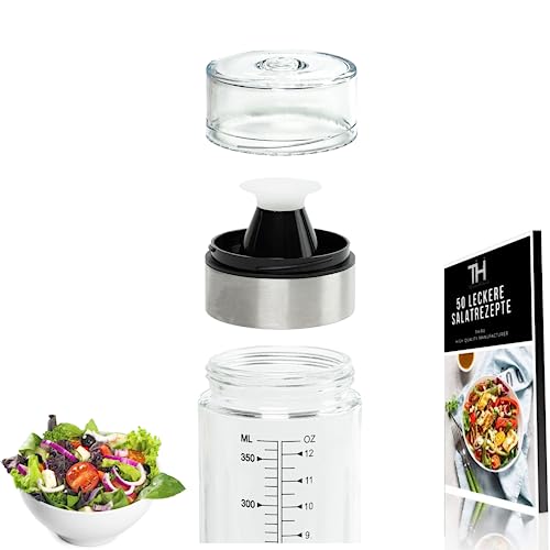 Thiru Dressingshaker Glas 400ml mit Skala - inkl. E-Book mit 25 Dressing Rezepten - für das perfekte Salatdressing - auslaufsicher & spülmaschinenfest von Thiru