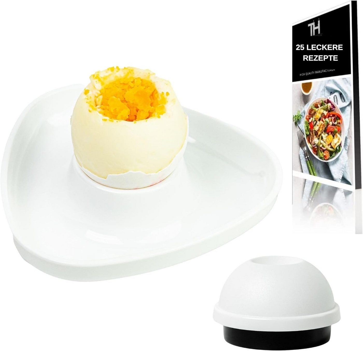 Thiru Eierbecher Weiß Premium Stapelbar inkl. Eidorn im 6er Set, BPA frei, inklusive Eidorn, mit Ablage, 6er Set, stapelbar von Thiru