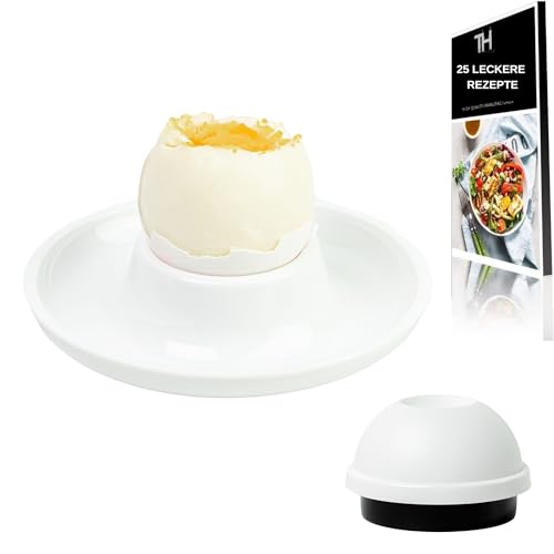 Thiru Premium Eierbecher Weiß inkl. Eidorn - 6er Set - Stapelbar mit Ablage - Ideal für alle Eiergrößen - Made in Germany - inkl. E-Book mit 25 Rezepten von Thiru