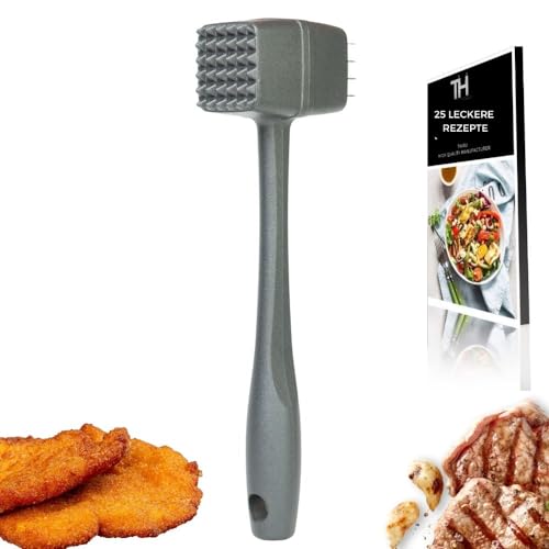 Thiru Premium Fleischklopfer - Fleischhammer für Schnitzel, Kotelett, Steak - Hammer-Kopf mit Zwei Schlagflächen - schonend für Fleisch - inkl. E-Book mit 25 Rezepten - Made in Germany von Thiru