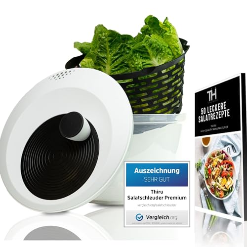 Thiru Salatschleuder Premium 4L - Innovative 3D Kurbel - rutschfeste 2in1 Schleuder & Salatschüssel - Ausgezeichnet mit Note sehr gut - 4L groß - BPA FREI - inkl. eBook von Thiru