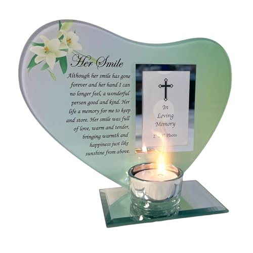 Erinnerungs-Kerzenhalter und Fotorahmen aus Glas mit Aufschrift "Her Smile", Gedenkgeschenk für Mutter, Mutter, Großmutter, Oma von Thorness