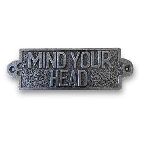 Gusseisen Antik-Stil Mind Your Head Schild | 15 cm (L) x 5 cm (H) | perfekt für jedes Haus mit Abblendlicht | Abblendlicht aus gegossenem Metall mit Abblendlicht von Thorness