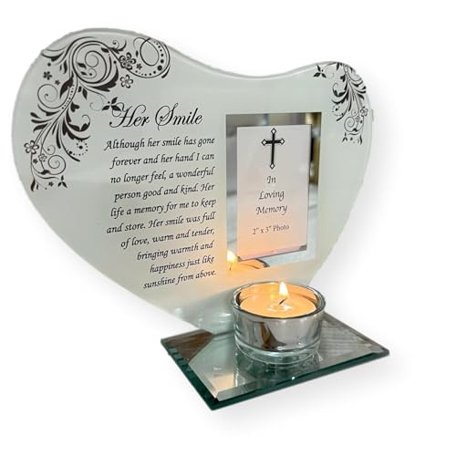 Her smile - Inspirational poem, candle and photo holder glass memorial plaque von Thorness