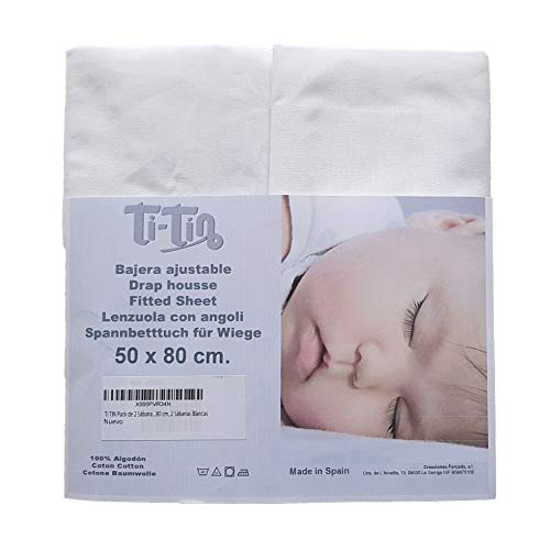 Ti Tin | 2er Packung Spannbetttücher für Kinderbett | 100% Baumwolle in Weiss | Verstellbar mit Gummizug | 50 x 80 cm von Ti TIN