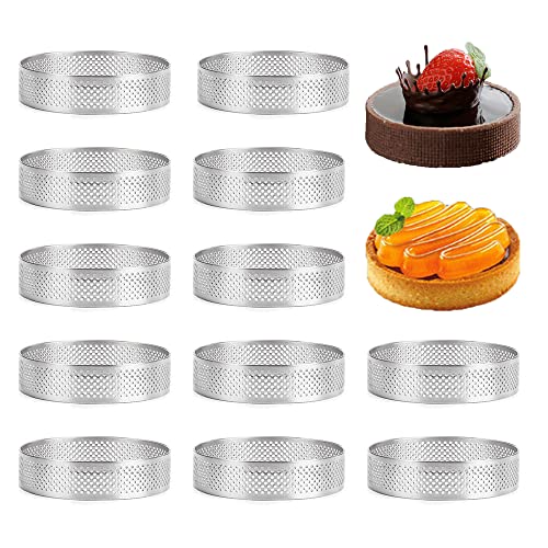 Tiamu 12 Pack Tortenringe Kuchenform für Backen, Perforierter Tartelettformen Dessert Mousse Ring, Runder Muffinringe Crumpet Ringe, Backformring für Torten, Mousse, Torten, Quiche, 6cm von Tiamu