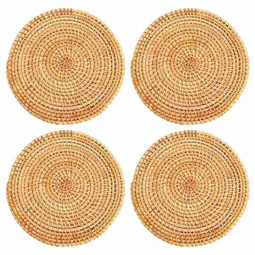 Tiamu 4Pcs Rattan Platzsets Abwaschbar, Rund Geflochten Tischset Platzdeckchen für warme Speisen, Φ18cm Küche Untersetzer Teller Topfuntersetzer, isolierte Wärmekissen, Einzugsgeschenke, Esstisch von Tiamu