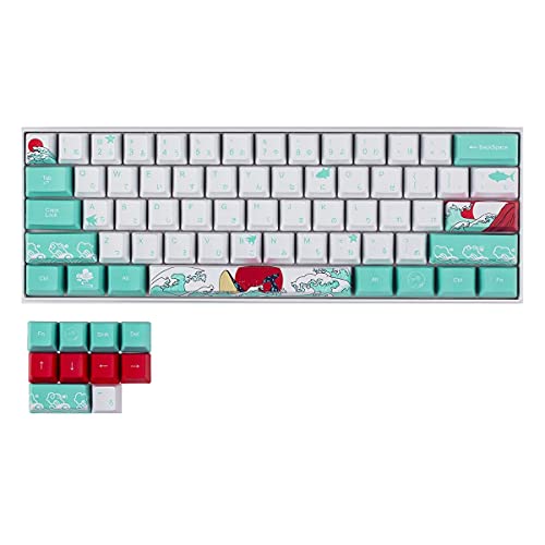 Tiamu 60% PBT Tastenkappen Profil für MX Switches Mechanische Gaming-Tastatur, Wärmesublimationsprofil, japanische Ukiyo-e Coral Sea Keycap für GK61/GK64/RK61//GH60/ALT61 mechanische Tastaturen von Tiamu