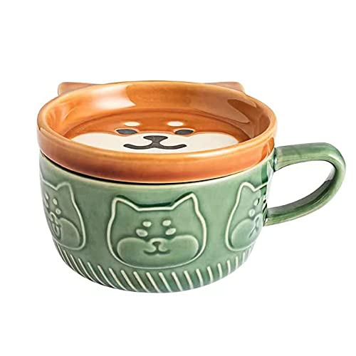 Tiamu Japanische Süße kaffebecher Kreative Shiba Inu Panda Kawaii Tee Tasse mit Deckel, Porzellan Cappuccino Tassen, Haferflocken Milch Frühstückestasse, Emaille Wasserbecher, Freundschaft Geschenke von Tiamu