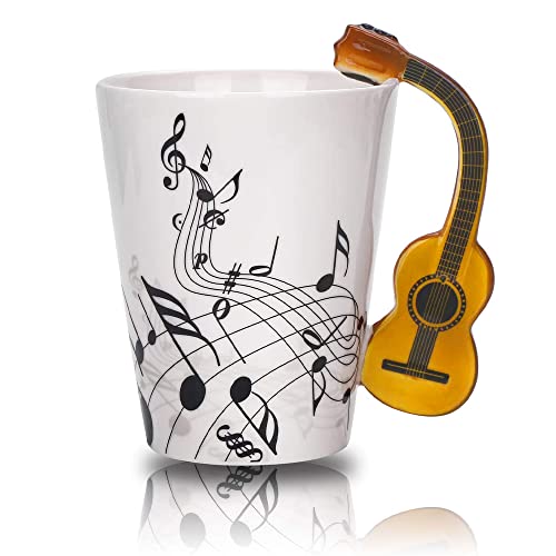 Musik Kaffeebecher Personalisiert Lustige Porzellan Teetasse Gitarrengriff, Milchkaffee Tassen Notiz Bedruckt Kaffeetasse Schöne, Geschenk Cappuccino Tassen für Geburtstage, Frauen, Mädchen, Freundin von Tiamu