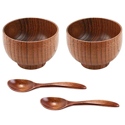 Tiamu Solid Jujube Wood Salatschüssel mit Holzlöffel, Japanischer, Handgefertigt Reisschale für Kind, Ramen, Suppenschale, Körner/-Snackschale, Servierschale für Suppe, Dip, Salat von Tiamu