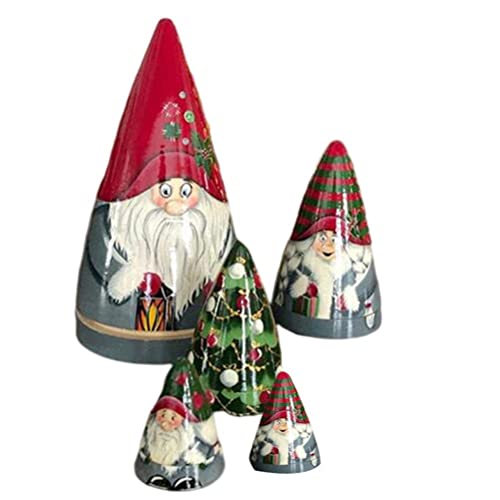 Tianbi 5 Stück Weihnachten Nesting Dolls, skandinavische Weihnachtswichtel, hölzerne Sammlerstücke, stapelbare Puppen, gesichtslos, stehende Zwerg-Ornamente, Weihnachtsfeiertagsdekoration von Tianbi