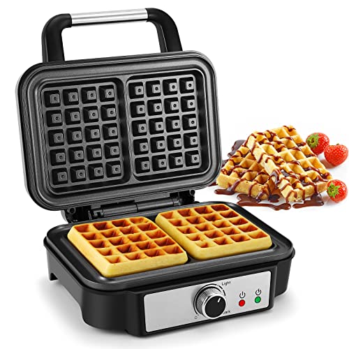 Belgische Waffel, Doppel Waffeleisen mit 5 Bräunungsstufen, 2 Rechteckige Waffeln, Waffeleisen 1000 Watt für Einstellbare Temperatur, Antihaftbeschichtung, Edelstahl von Tiastar