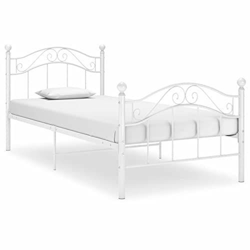 Tidyard Metallbett Bettgestell Bettrahmen Einzelbett Bett mit Lattenrost Weiß Metall 90x200 cm von Tidyard