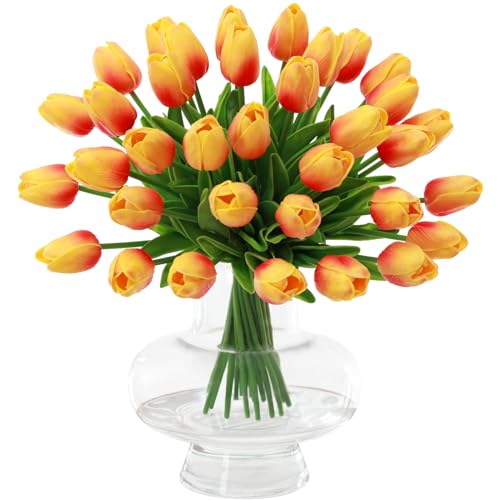 Fake Tulpen Künstlich Wie Echt -12 Stück Künstliche Kunstblumen Tulpen Orange Wie Echt Real Touch Kunst Tulpe Latex für Zuhause Hotel Zimmer Tischdekoration von Tifuly