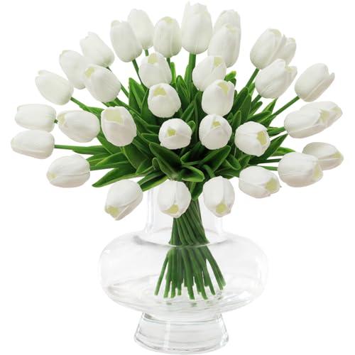 Fake Tulpen Künstlich Wie Echt -12 Stück Künstliche Kunstblumen Tulpen Weiß Wie Echt Real Touch Kunst Tulpe Latex für Zuhause Hotel Zimmer Tischdekoration von Tifuly
