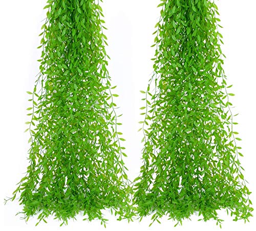 Tifuly 12 Pcs künstliche Efeuranken, 40 '' gefälschte Lange grüne Girlande Feigenblätter mit insgesamt 60 Plastikstielen, die für Haushochzeitsfeier Gartenwand Hotel Dekor hängen,Grün von Tifuly