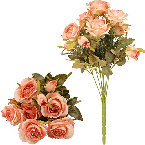 Tifuly 2 Stück künstliche Rosen, 12 mehrere Blütenköpfe gefälschte Seide Rose für Herbst und Winter Home Office Hotel Dekor, Blumenschmuck, Hochzeitssträuße (Champagner Rosa) von Tifuly