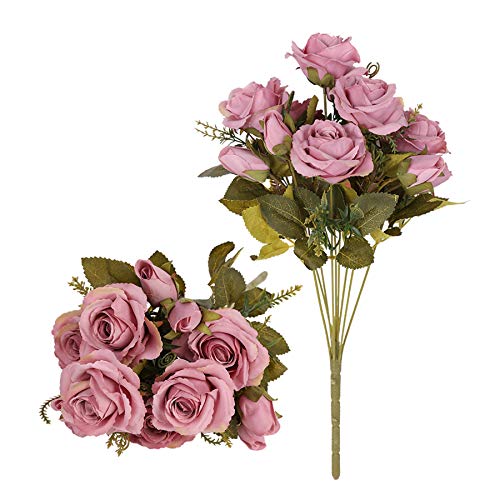 Tifuly 2 Stück künstliche Rosen, 12 mehrere Blütenköpfe gefälschte Seide Rose für Herbst und Winter Home Office Hotel Dekor, Blumenschmuck, Hochzeitssträuße (Dunkelrosa) von Tifuly