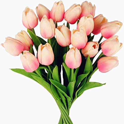 Tifuly 24 Stück künstliche Tulpen, realistische Latex-Tulpe mit weichem PU-Stiel, elegante Blumendekoration für Brautsträuße, Haus, Party, Büro, DIY Blumenarrangements(Hell-Pink) von Tifuly