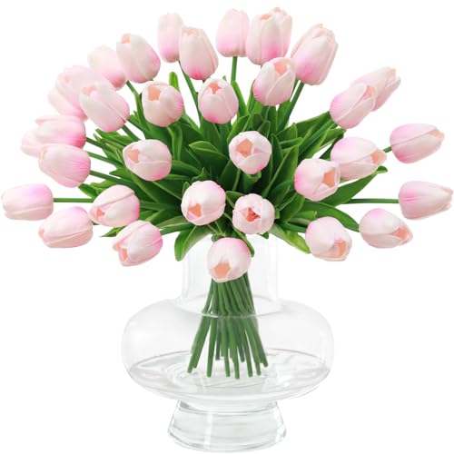 Tifuly 24 Stück künstliche Tulpen, realistische Latex-Tulpe mit weichem PU-Stiel, Elegante Blumendekoration für Brautsträuße, Haus, Party, Büro, DIY Blumenarrangements (Rosa-24 Stück) von Tifuly