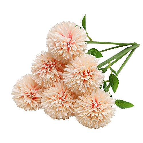 Tifuly Künstliche Hortensie Blumen, 11 Zoll Seide Pompon Chrysantheme Kugel Blumen für Hausgarten Party Büro Dekoration, Braut Hochzeitssträuße, Blumenschmuck, Mittelstücke(6 Stück, Champagner) von Tifuly