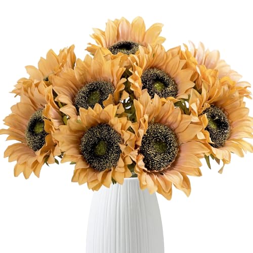 Tifuly 6PCS Retro künstliche Sonnenblumen, 17,3 Zoll Single Stem gefälschte Sonnenblume Realistische Seide Sonnenblume für Hochzeitsfeier Home Office Mittelstücke Dekoration(Gelb) von Tifuly