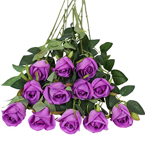 Tifuly Rosen Künstliche Blumen 12 Pcs Seide Künstliche Rose Blumen Gefälschte Blumen für Brautstrauss Haus Hochzeits Party Deko DIY(Lila) von Tifuly