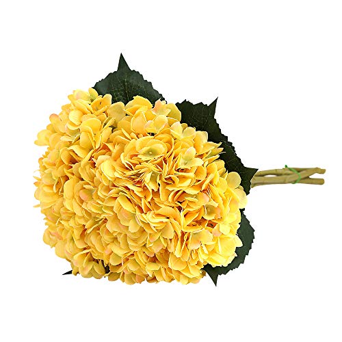 Tifuly künstliche Hortensie-Blume, 5 PCS realistische einzelne Lange Stamm-Silk Hydrangea-Blumensträuße für Hochzeit, Haus, Hotel, Parteidekoration, Blumengesteck(Gelb) von Tifuly