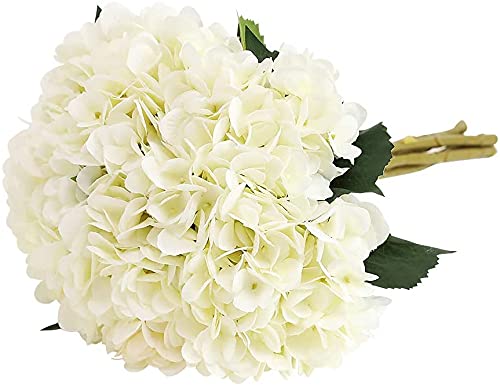 Tifuly künstliche Hortensie-Blume, 5 PCS realistische einzelne lange Stamm-Silk Hydrangea-Blumensträuße für Hochzeit, Haus, Hotel, Parteidekoration, Blumengesteck(Weiß) von Tifuly