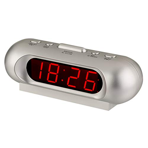 Timegyro Batteriebetriebener, lauter Wecker, kleine digitale Schreibtischuhr, 12/24 Stunden, 2,3 cm, LED-Display, Uhr für schwere Schläfer, Kinder (Silber) von Timegyro
