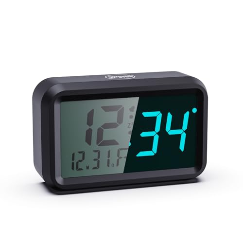 Timegyro LED Digitaluhr batteriebetrieben, Wecker für Schlafzimmer, LED/LCD-Display umschaltbar, LCD-AnzeigeZeit, Monat, Tag und Temperatur, Zwei LED-Helligkeitsstufen,12/24Hr, Snooze von Timegyro