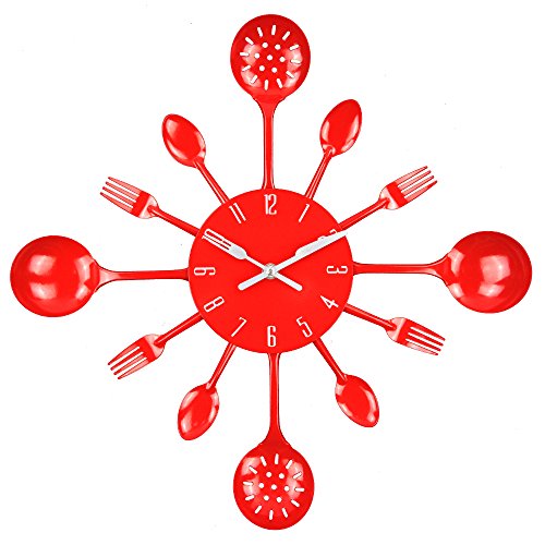 Timelike Küchenutensilien Uhr für Küche Déco Indoor und Outdoor, Küche Besteck Wanduhr mit getönten Gabeln, Löffel, Spatel，Heimdekoration von Timelike