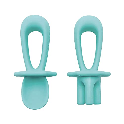 FENRIR Tiny Twinkle Silicone Training Utensils - Mint - BPA-Free, Baby and Toddler Utensils for self Feeding Spoon and Fork for B. von Tiny Twinkle