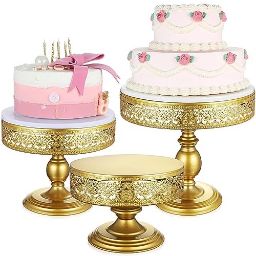 Tioncy 3-teiliger goldener Kuchenständer, rund, modern, 20,3 cm, 25,4 cm, 30,5 cm, Metall, Cupcake-Ständer, goldfarbener Sockelhalter für Dessert, Obst, Süßigkeiten, Hochzeit, Geburtstag, Babyparty, von Tioncy
