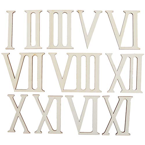 12 Stück Holz Römische Ziffern Scheiben Unvollendete Holz Buchstaben Holz Römische Ziffern Form Ausschnitte Zahlen Ornamente Uhr Zubehör von Tissting