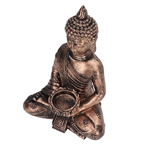 Tissting Buddha Statue Kerzenhalter 30cm Klein Harz Retro Bronze Buddha Teelichthalter Verzierte Sitzender Buddha Deko Figur Kerzenständer für Meditation Zuhause Dekoration von Tissting