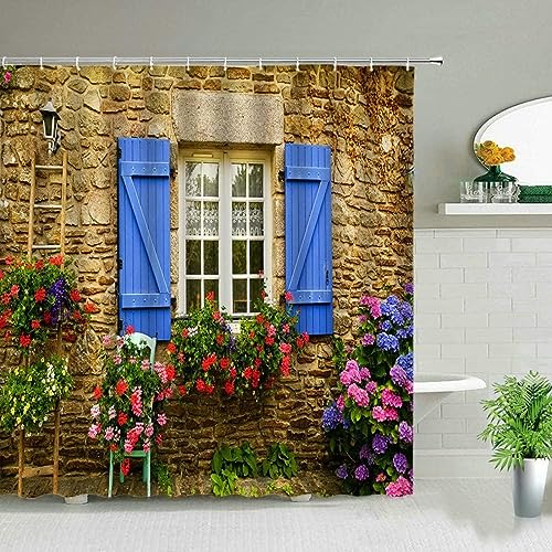 Tizhweqo Duschvorhang 120x180 Italien Duschvorhang Garten Badezimmer Vorhang Antischimmel Wasserdicht 3D Effekt Duschvorhänge Textil Polyester Stoff für Badewannen mit Haken von Tizhweqo