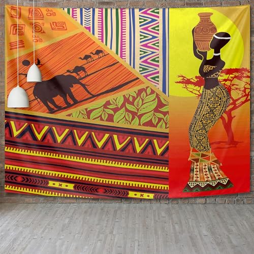 Tizhweqo Wandteppich 3D Afrikanische Frau, Wandbehang Afrikanische Tiere, Wandtuch Afrikanische Frau Tapisserie Tapestry für Schlafzimmer Wohnzimmer Wohnheim Deko 200x200 cm D1667 von Tizhweqo