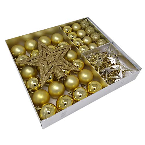 ToCi Christbaumschmuck Weihnachtskugeln Sterne Perlenkette 45 Teiliges Set (Gold) von ToCi